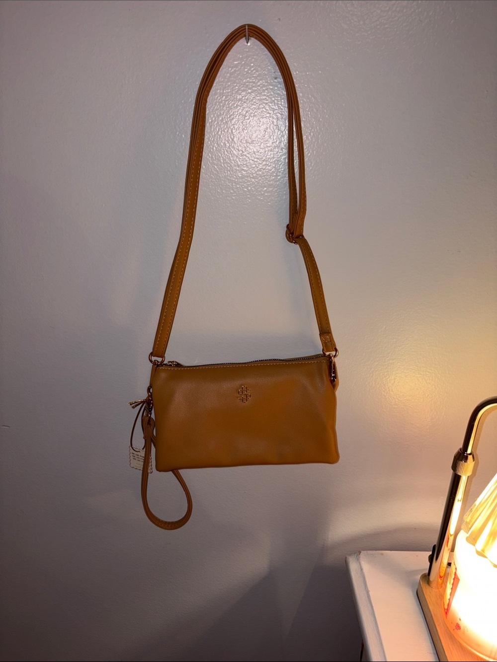 Simply Southern Tan Faux Leather Crossbody Bag with Adjustable Strap/Wristlet